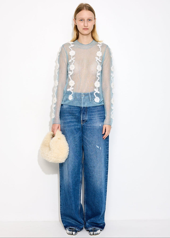 Sheer Flower Crochet Applique Top