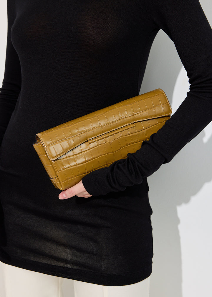 Soft Croco-Embossed T-Clutch