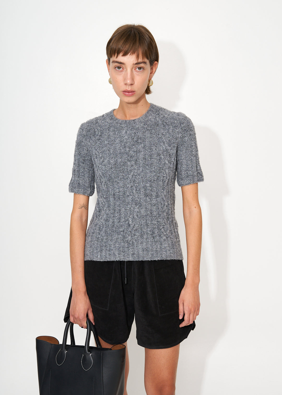 Cable knit short sleeve jumper