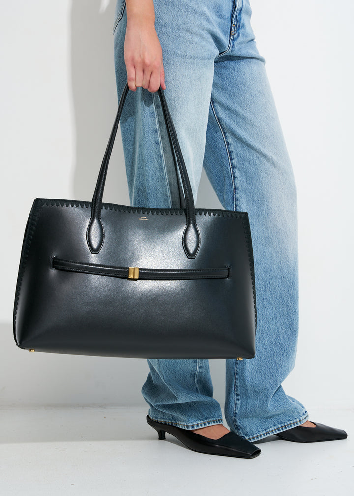 Embroidered leather lounge tote