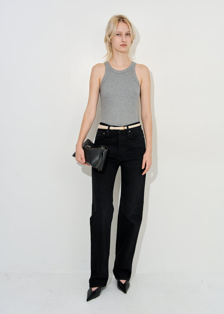 Thin patent-leather trouser belt