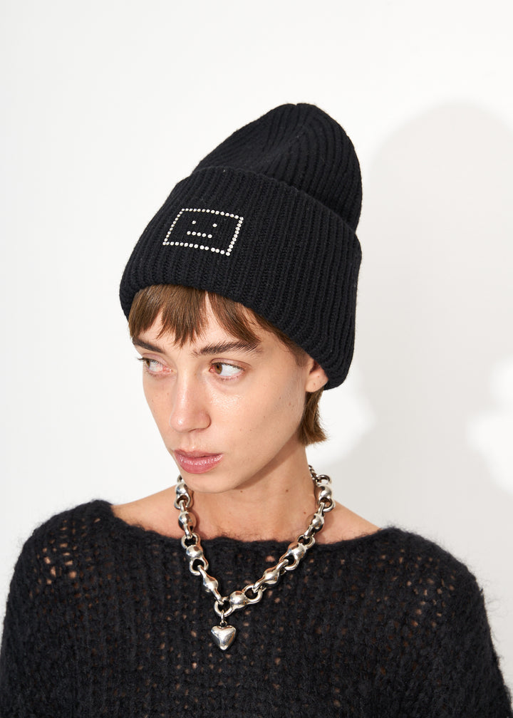 Embellished face logo beanie