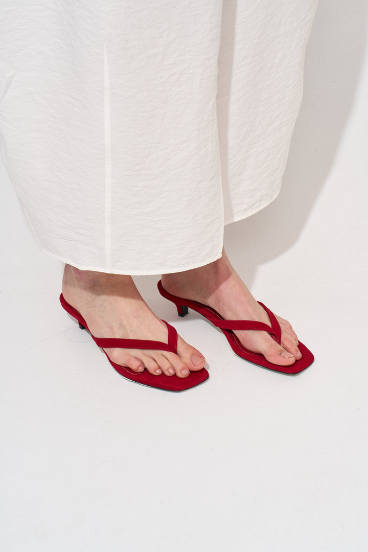 Suede heeled flip flops