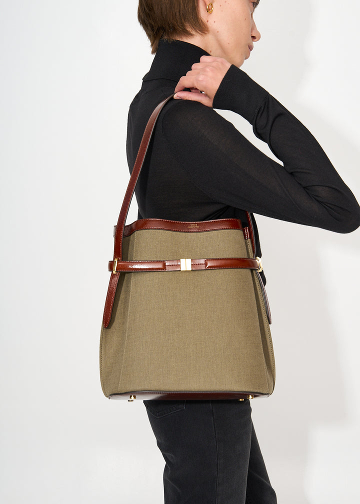 Belted canvas bucket bag