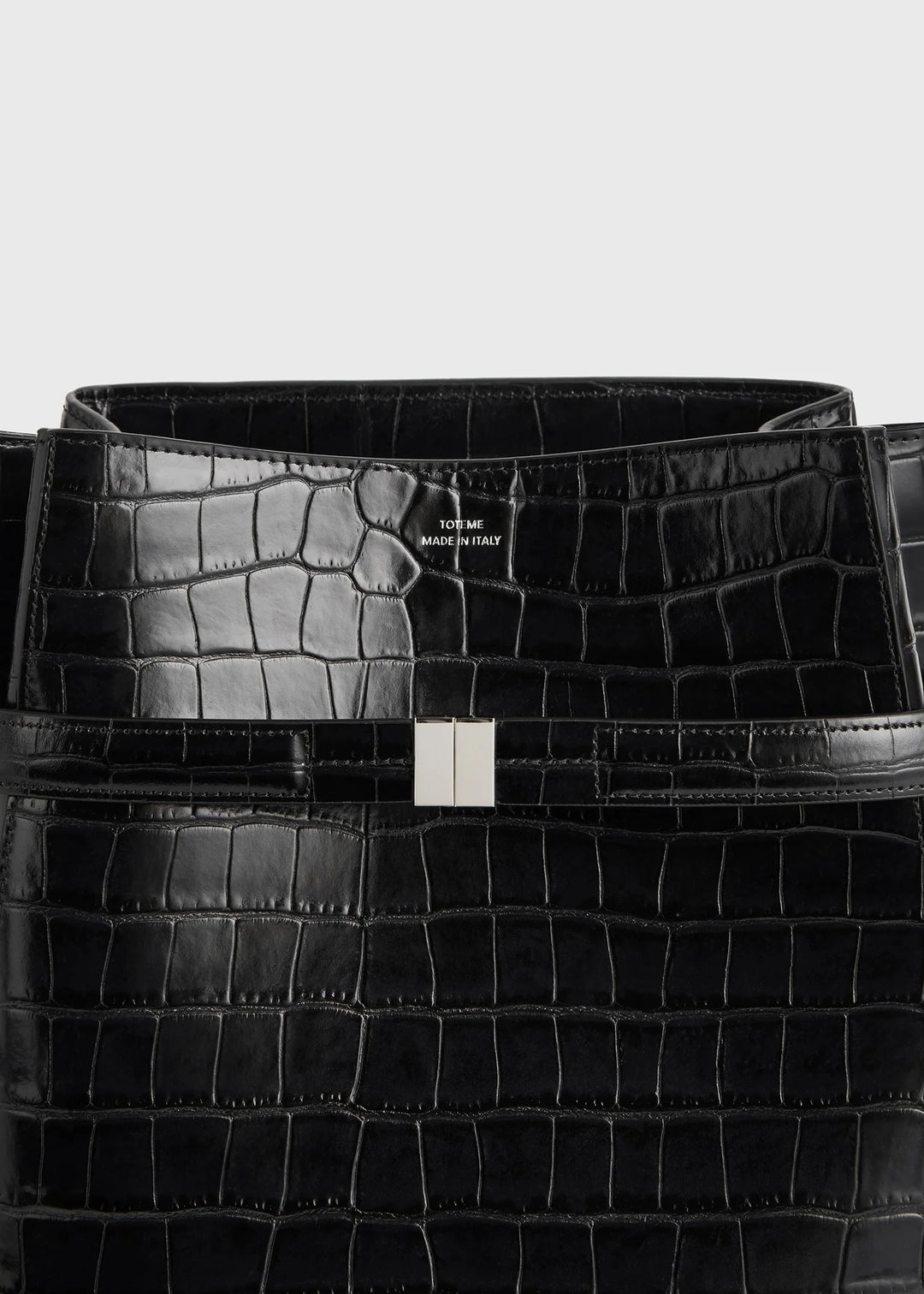 Belted croco-embossed bucket bag