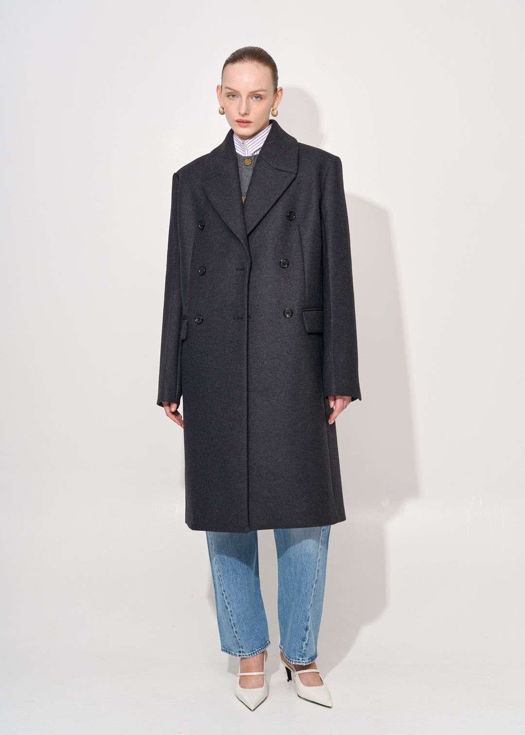 Broad midi coat