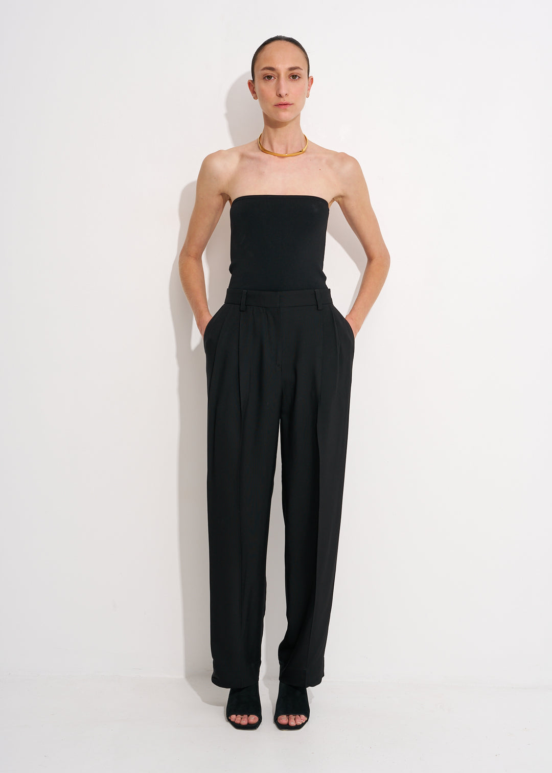 Double-Pleat Straight Trousers