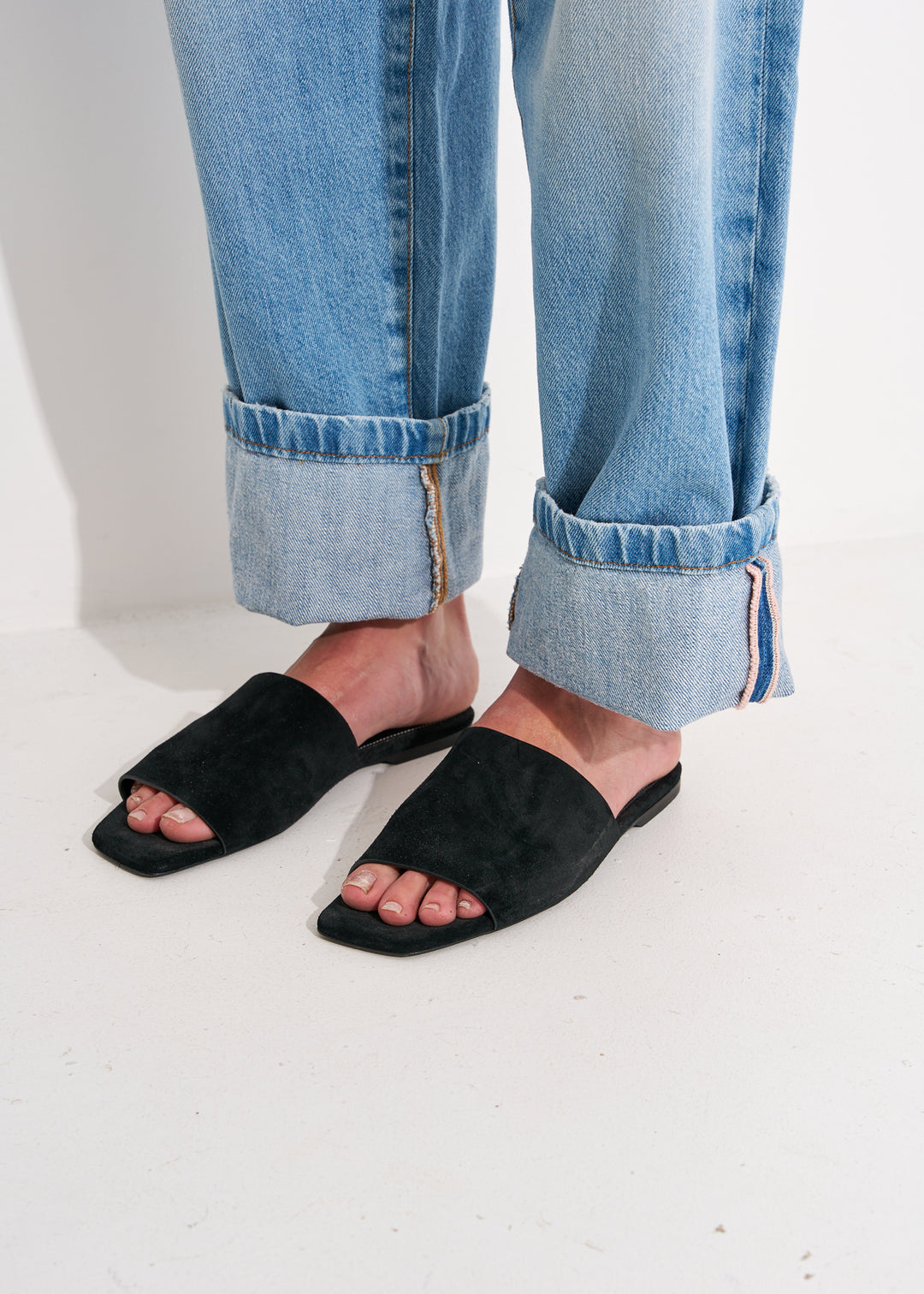 Velour-Leather Bandeau Slides