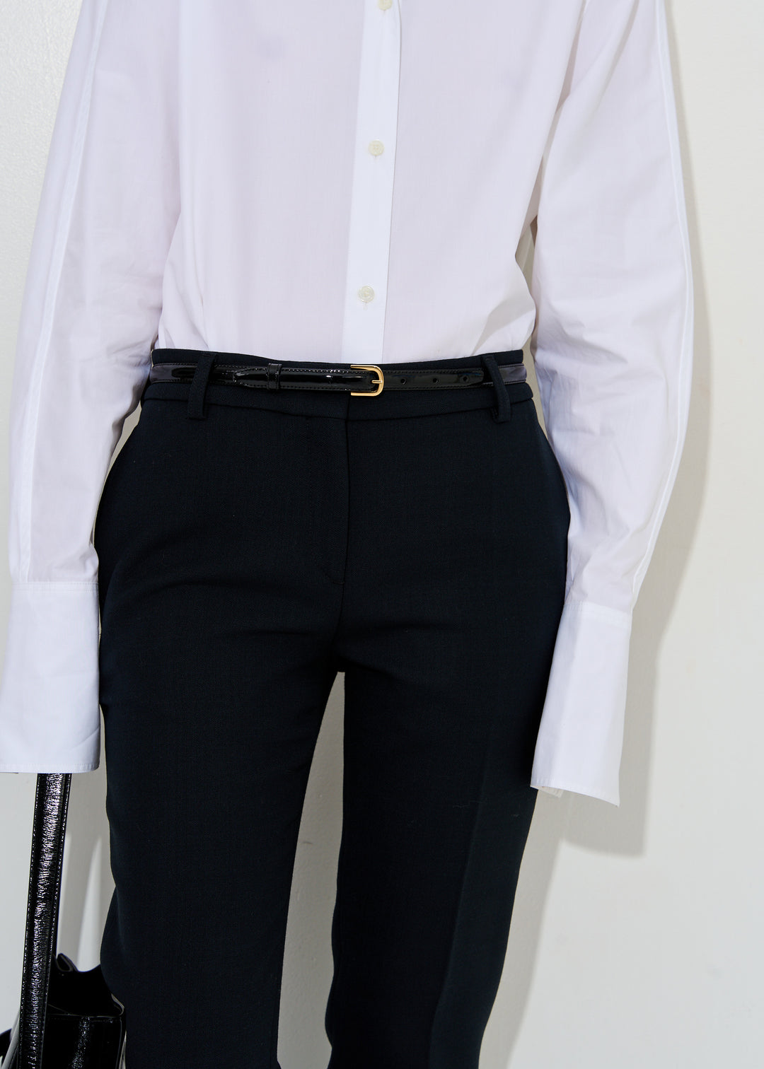 Thin patent-leather trouser belt