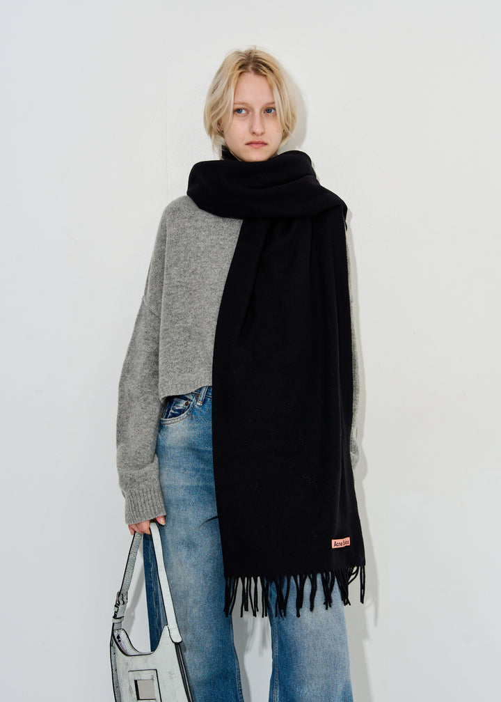 Oversized fringe wool scarf