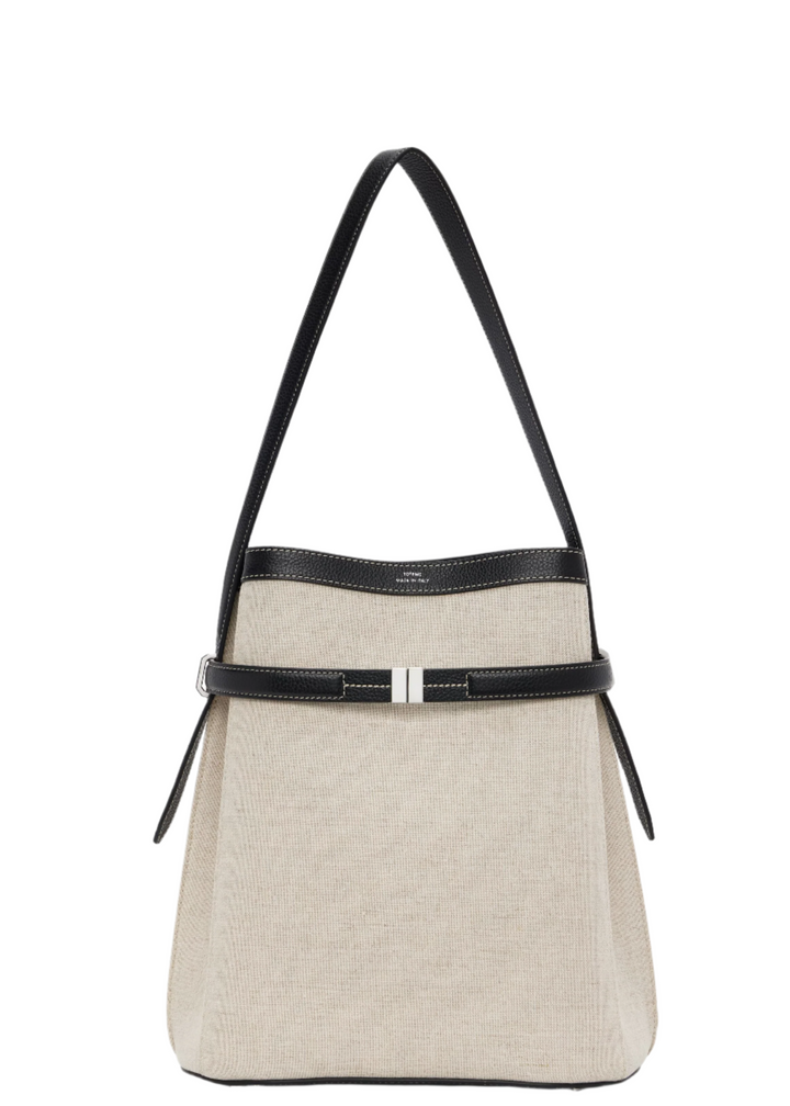 Belted canvas bucket bag