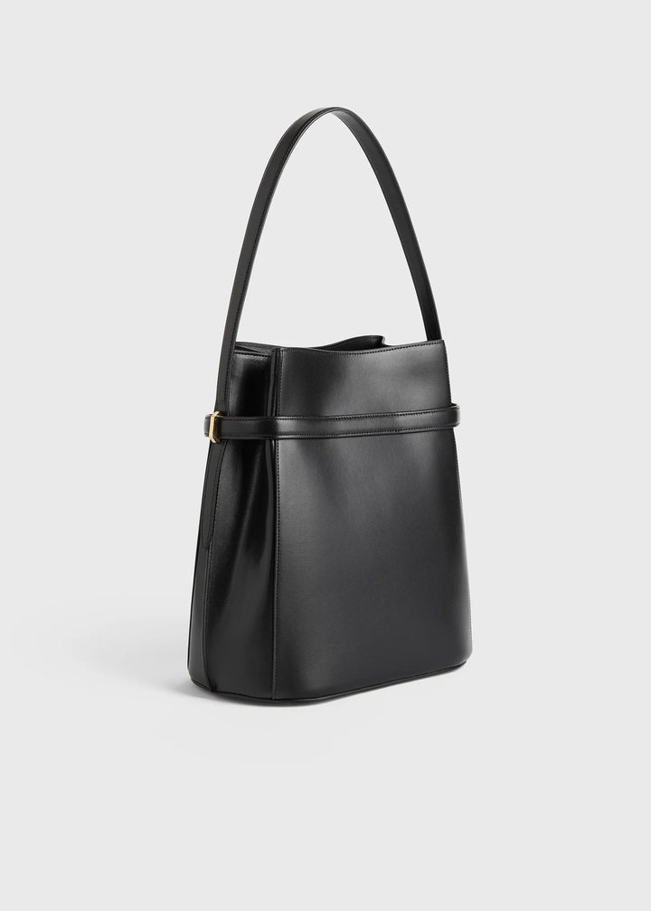 Belted leather bucket bag