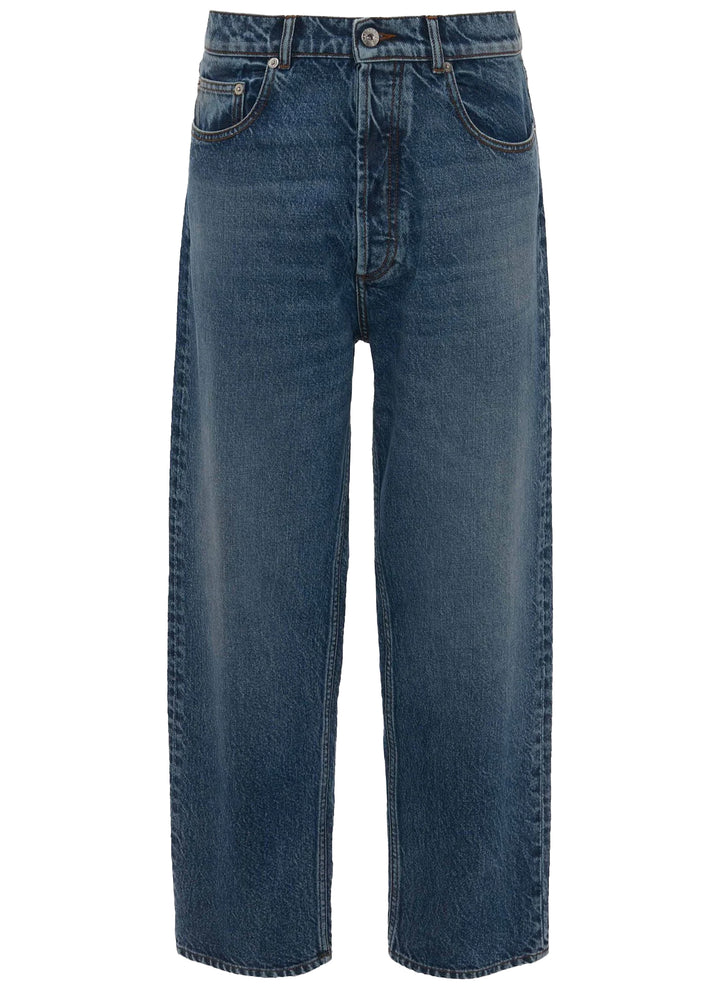 Cropped straight leg denim jeans