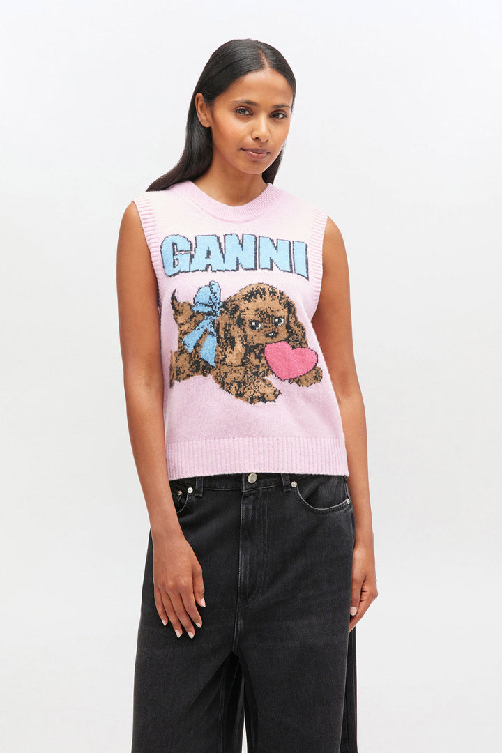 Graphic Wool Mix Pink Puppy VEST