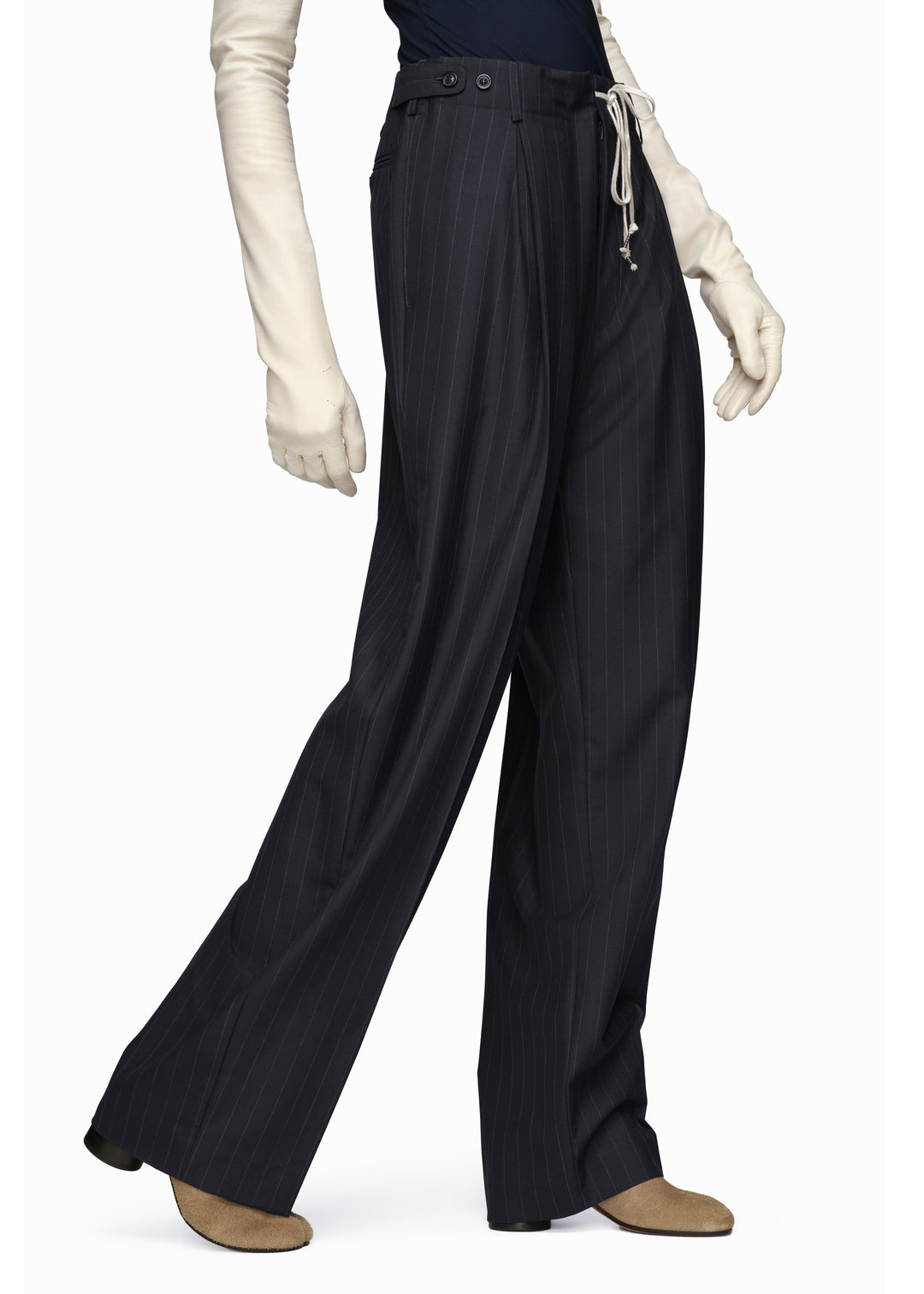 Pinstripe wool drawstring trousers