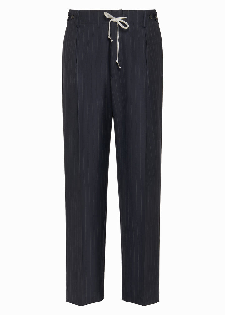 Pinstripe Wool Drawstring Trousers