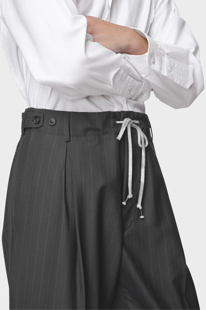 Pinstripe Wool Drawstring Trousers