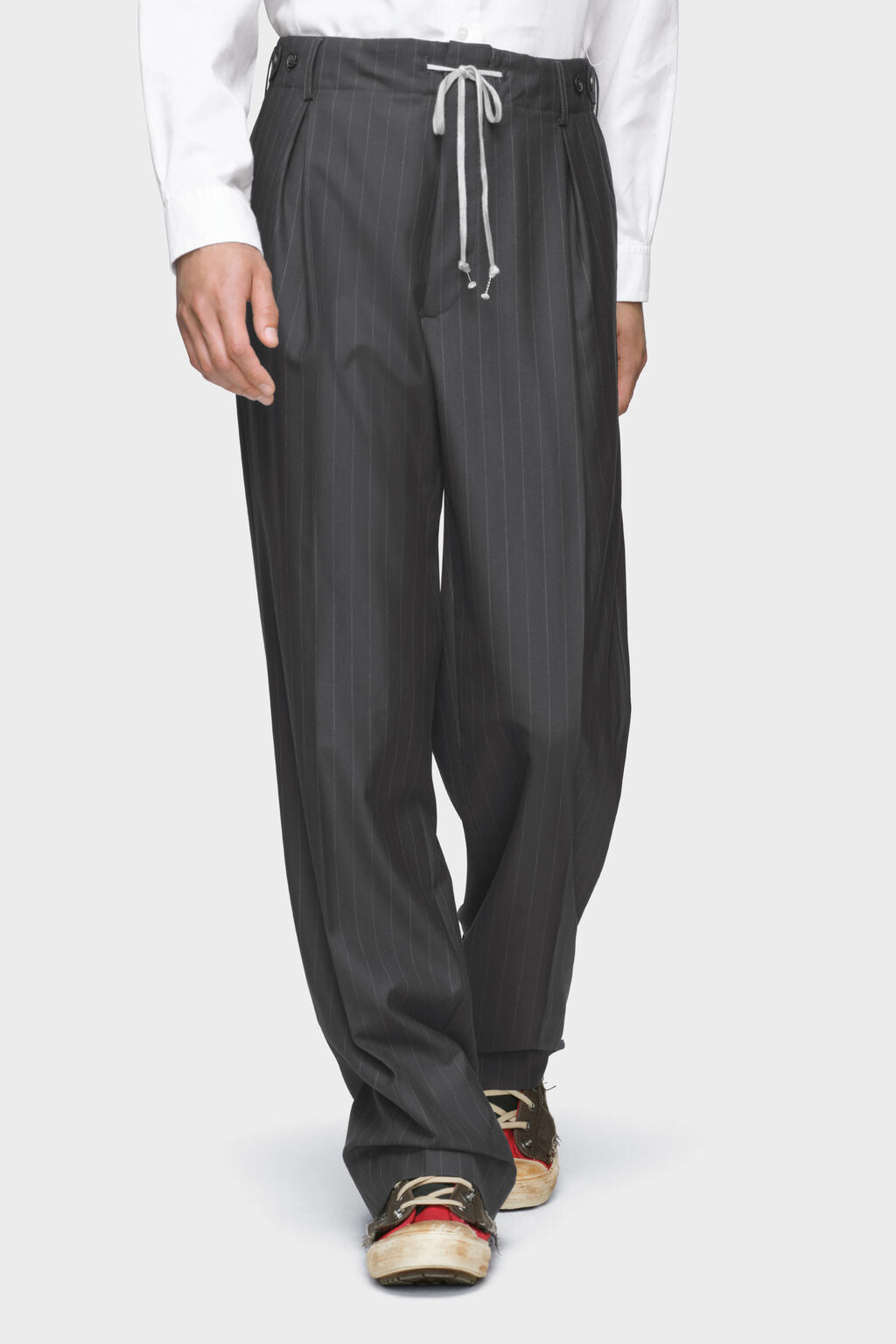 Pinstripe Wool Drawstring Trousers