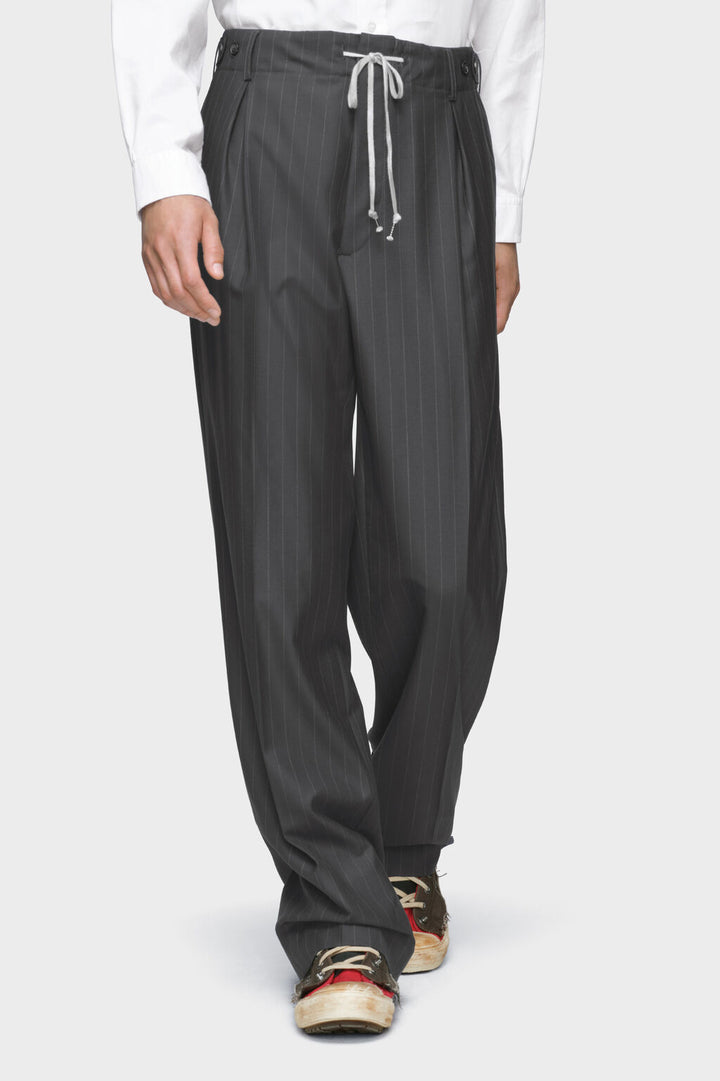 Pinstripe Wool Drawstring Trousers