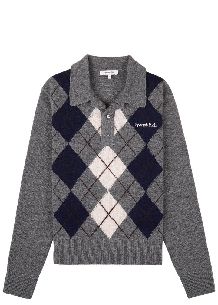 Serif Logo Argyle Cashmere Polo