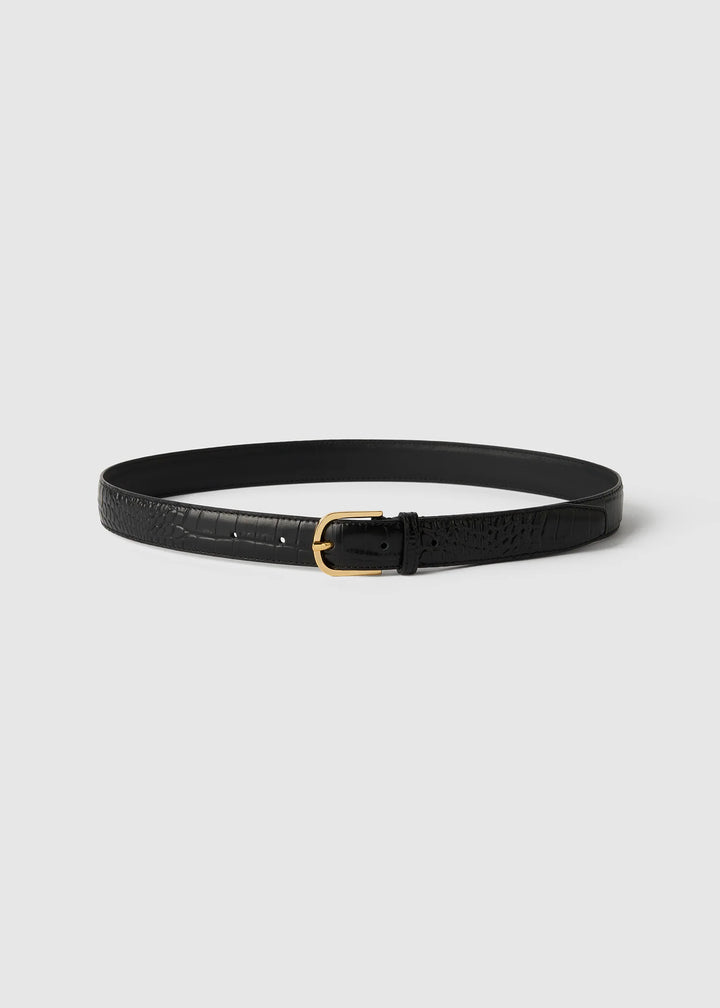 Slim croco-embossed trouser belt