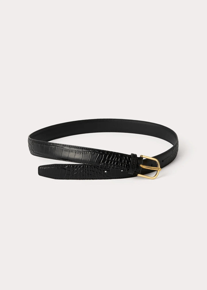 Slim croco-embossed trouser belt