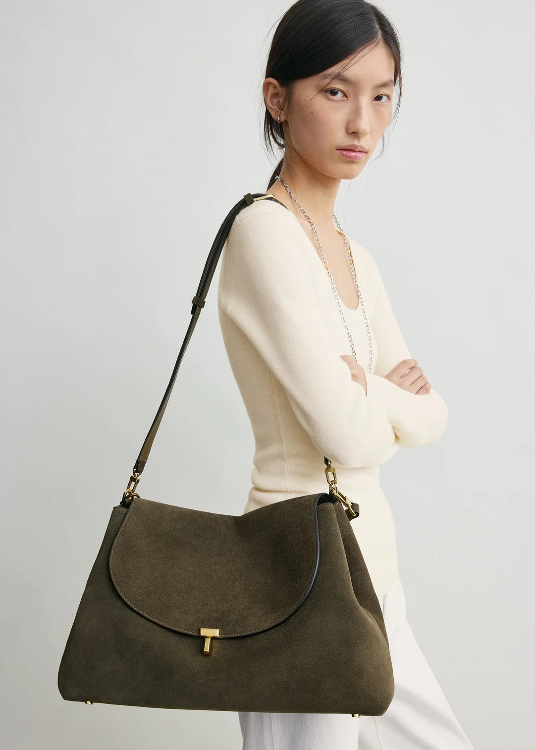 T-LOCK SUEDE SATCHEL