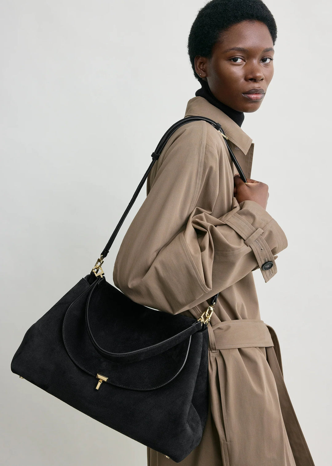 T-LOCK SUEDE SATCHEL