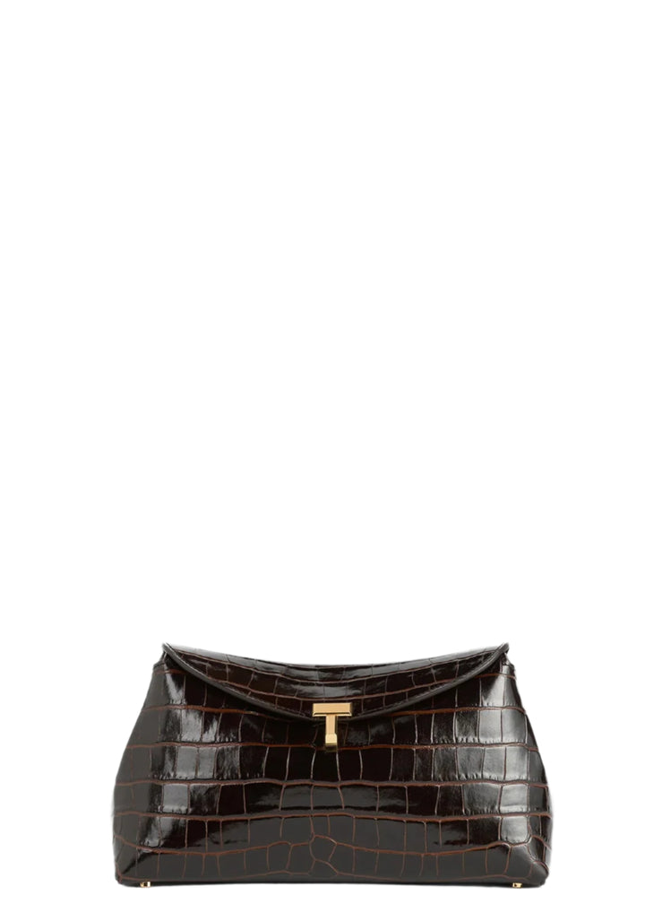 T-Lock croco-embossed clutch