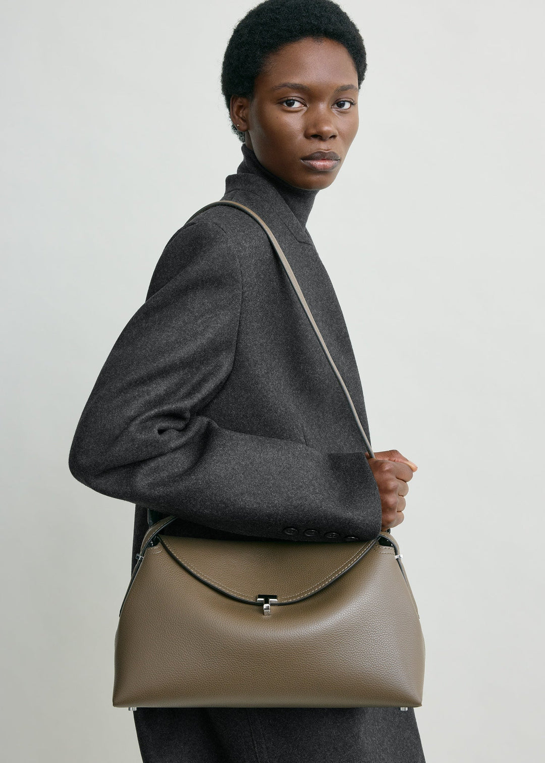 T-Lock Grained-Leather Top Handle