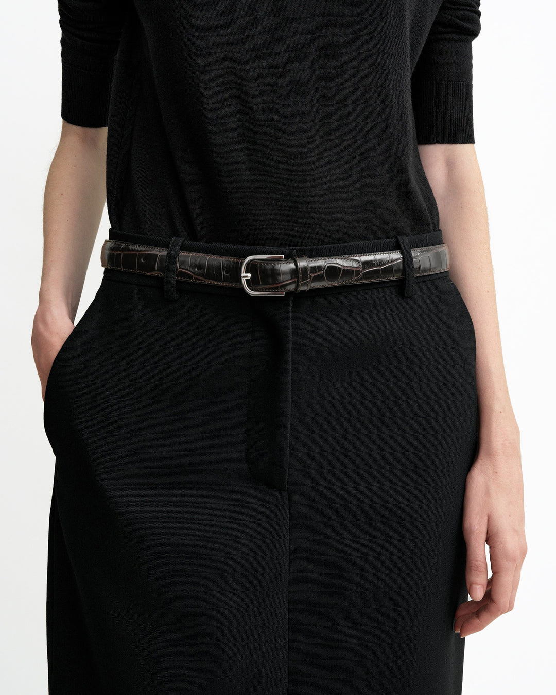 SLIM CROCO-EMBOSSED BELT