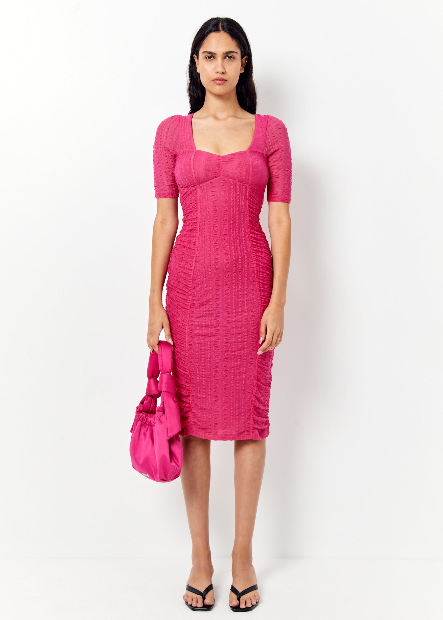 Stretch Lace Ruched Midi Dress – VERNER