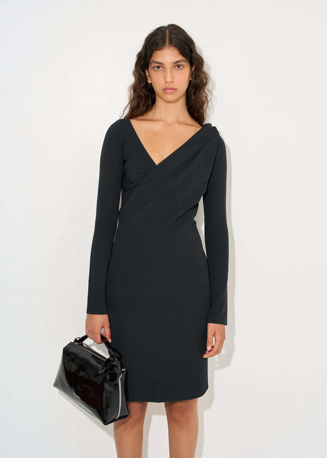 Shoulder drape v-neck dress