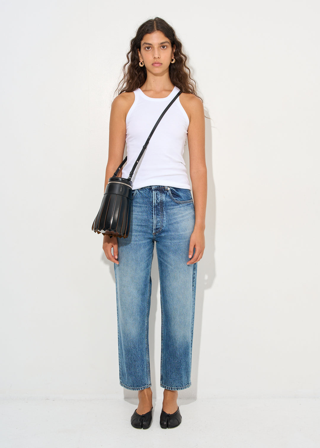 Cropped straight leg denim jeans