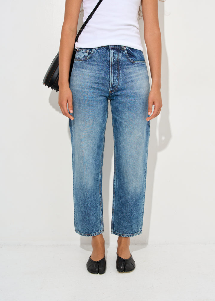 Cropped straight leg denim jeans