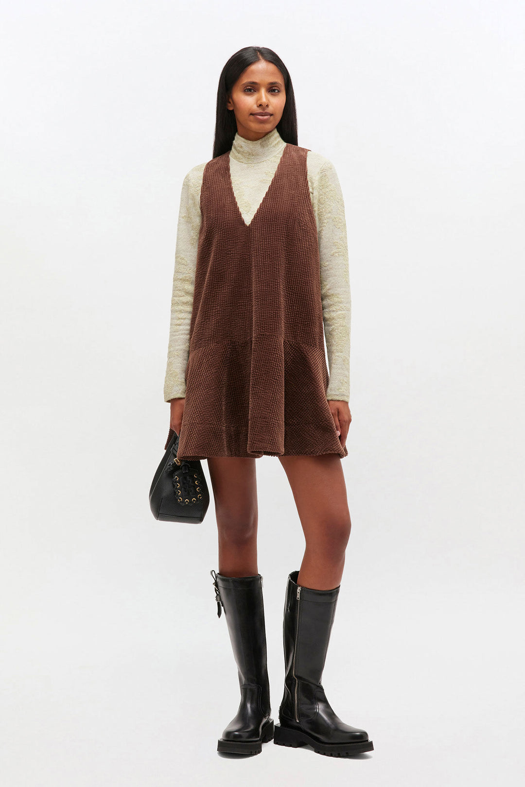 Corduroy V-neck Mini Dress