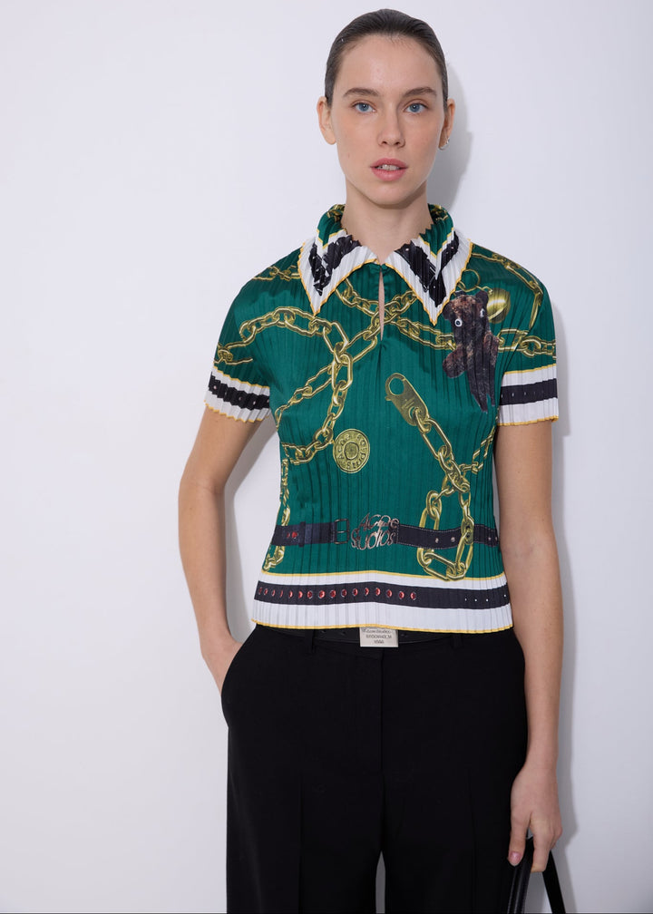 Pleated printed blouse