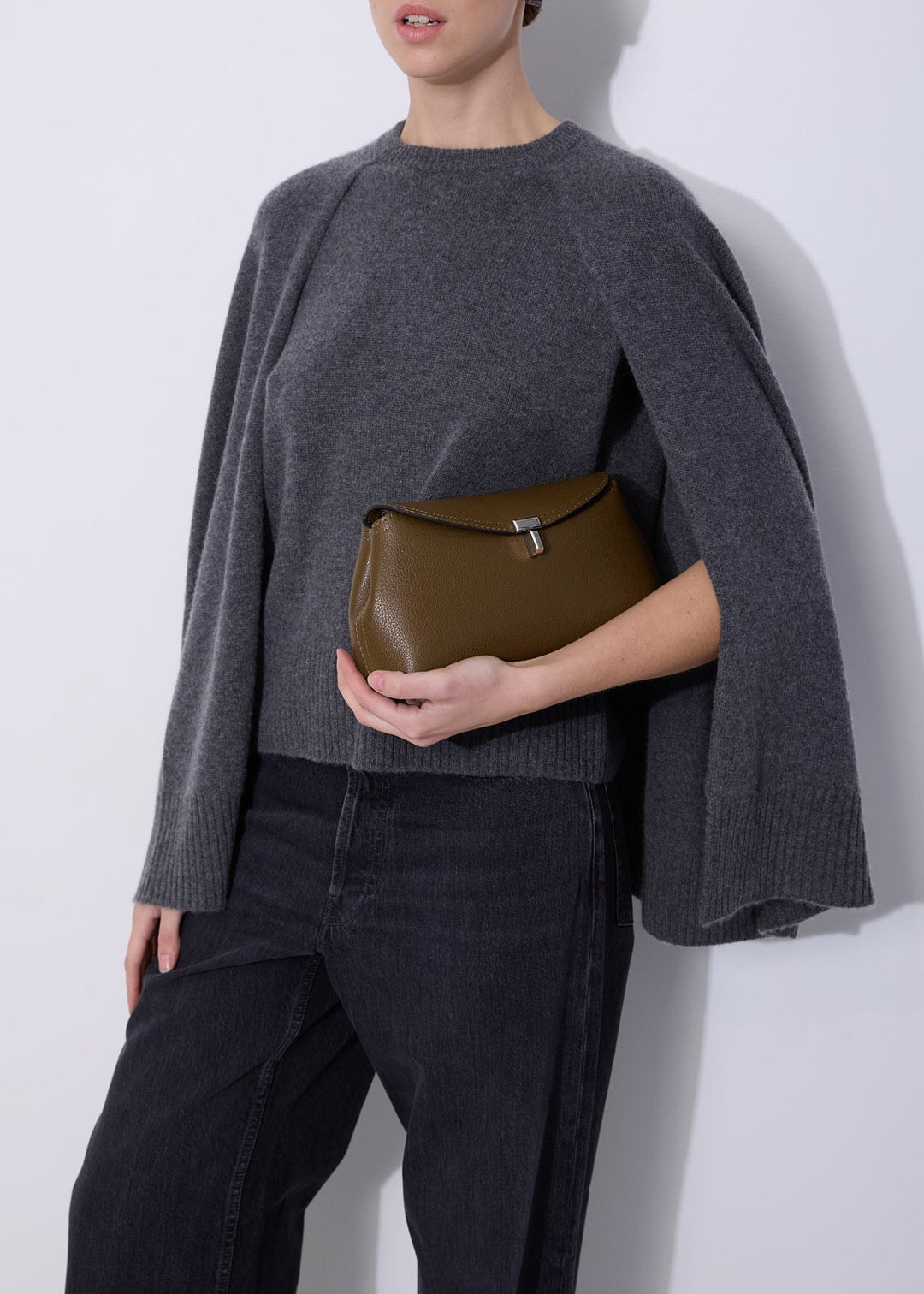 T-Lock Grained-Leather Clutch