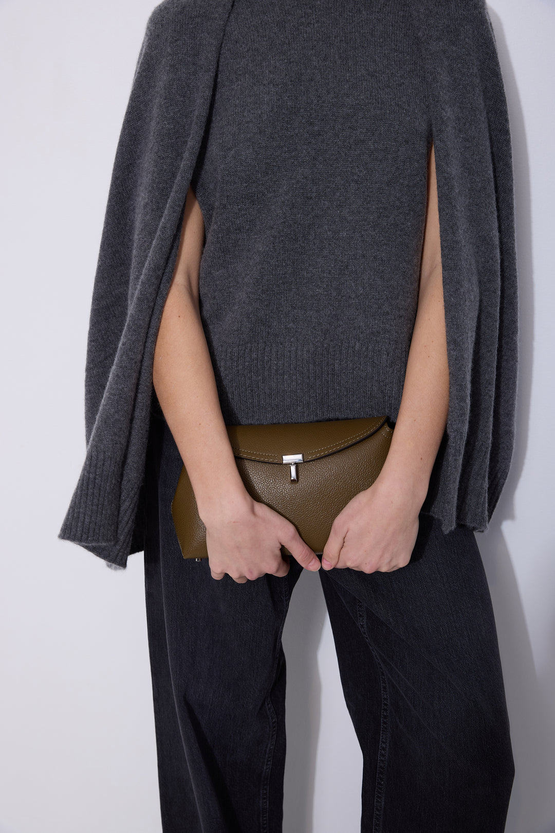 T-Lock Grained-Leather Clutch