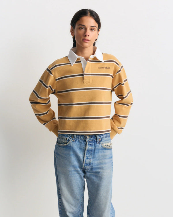 SPORTY & RICH | Blondie Serif Logo Rugby Polo | Tops