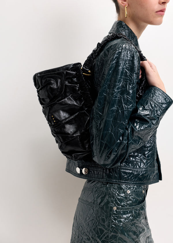 Leather Gathered Clutch