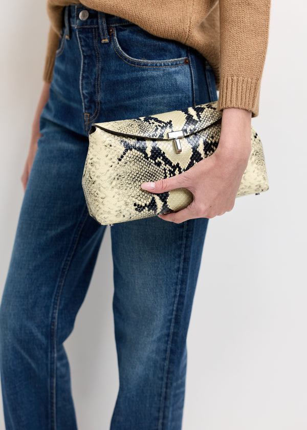 T-Lock Python-Embossed Clutch
