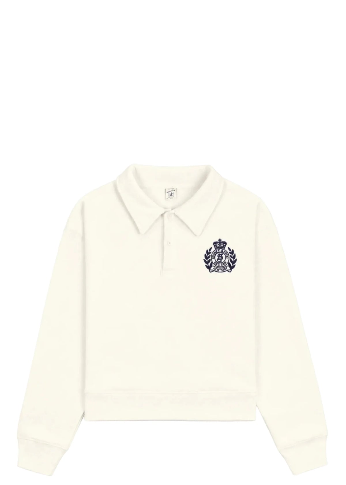 SPORTY & RICH | Elfa NY Crest Embroidered Open Polo | Tops