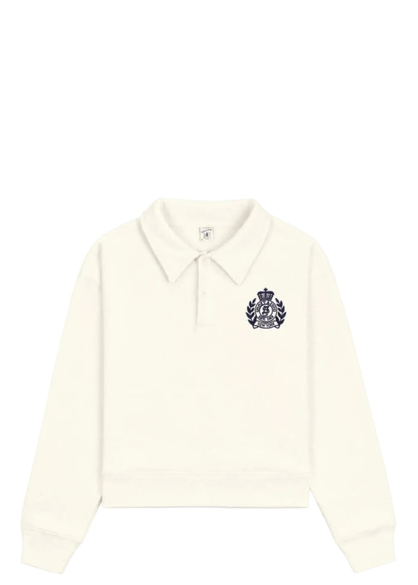 SPORTY & RICH | Elfa NY Crest Embroidered Open Polo | Tops