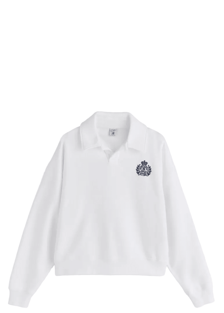 SPORTY & RICH | Elfa NY Crest Embroidered Open Polo | Tops