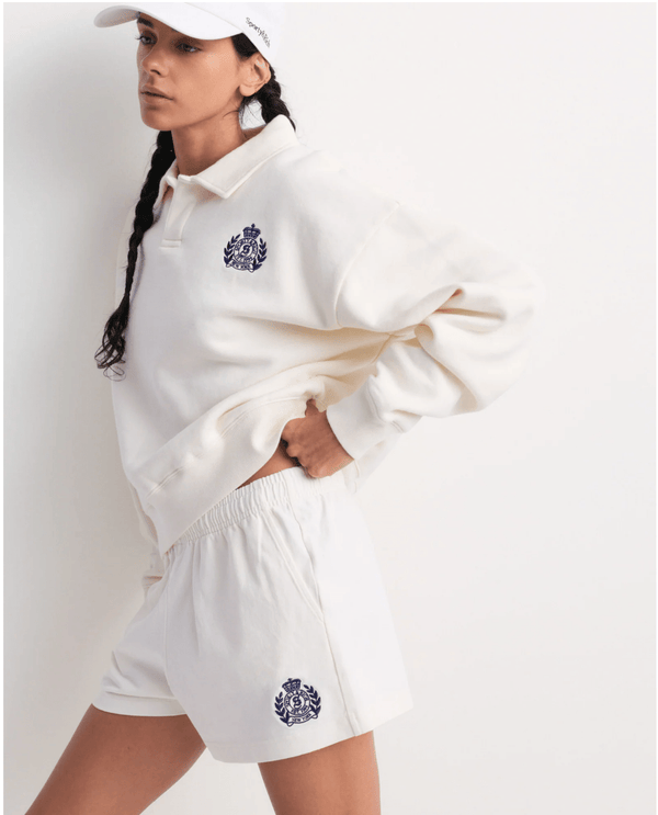 SPORTY & RICH | Elfa NY Crest Embroidered Open Polo | Tops