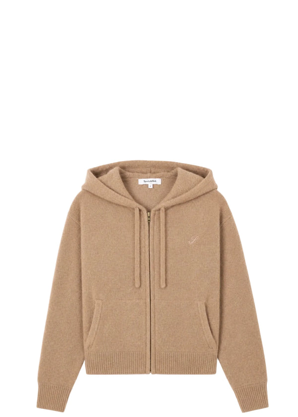 SPORTY & RICH | Isac S Logo Cashmere Zip Hoodie | Knitwear