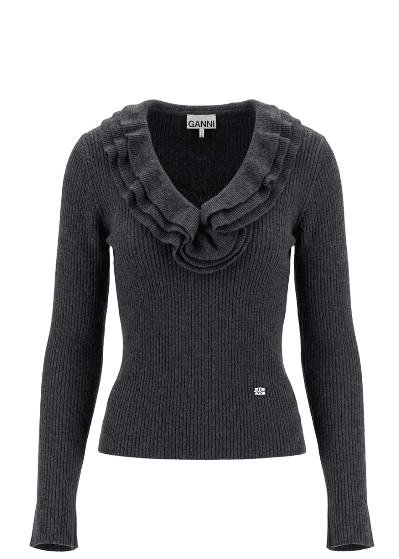 GANNI | Ribbed Merino Frill Top | Tops