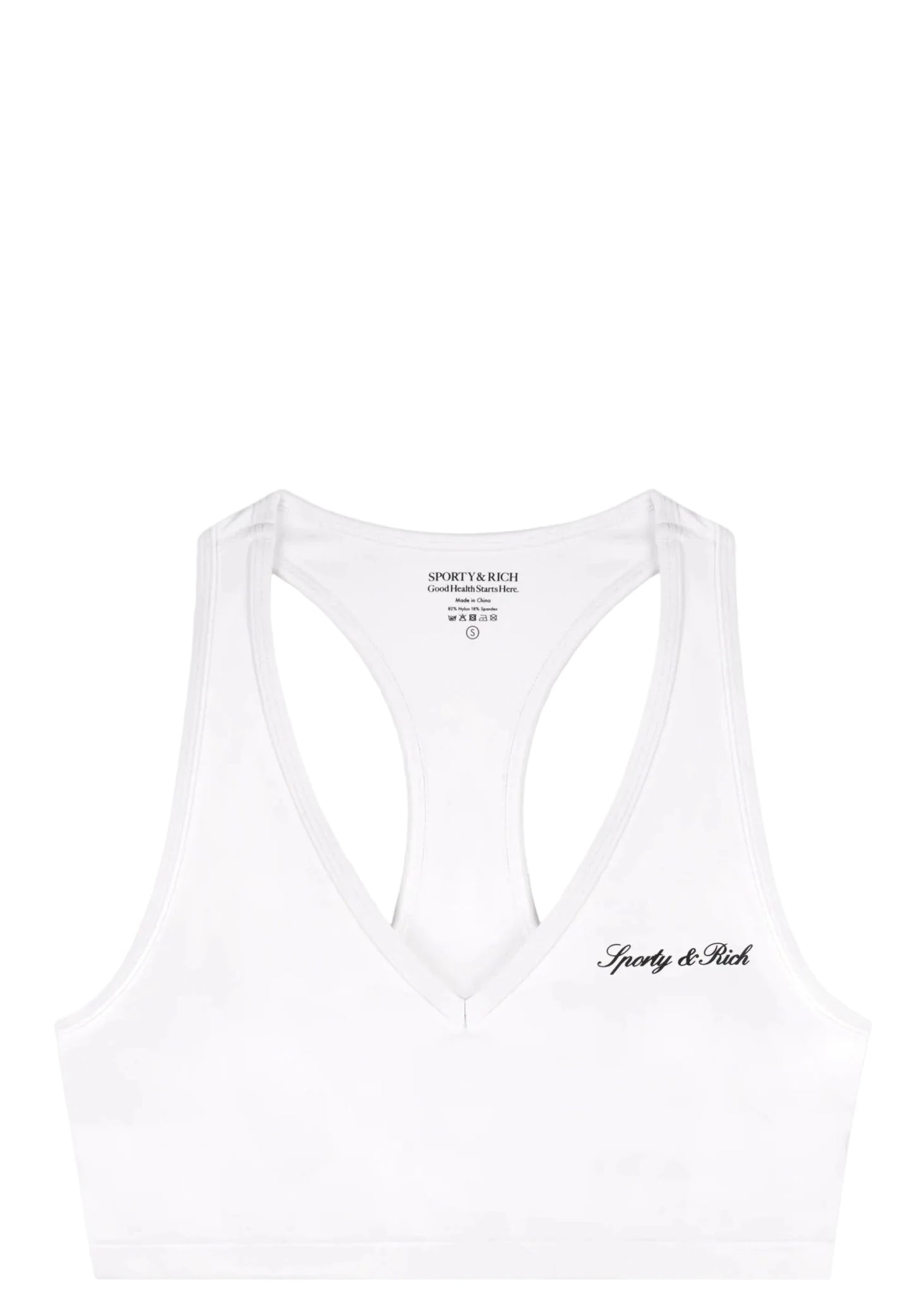 SPORTY & RICH | Signature Logo V-Neck Sports Bra | Tops