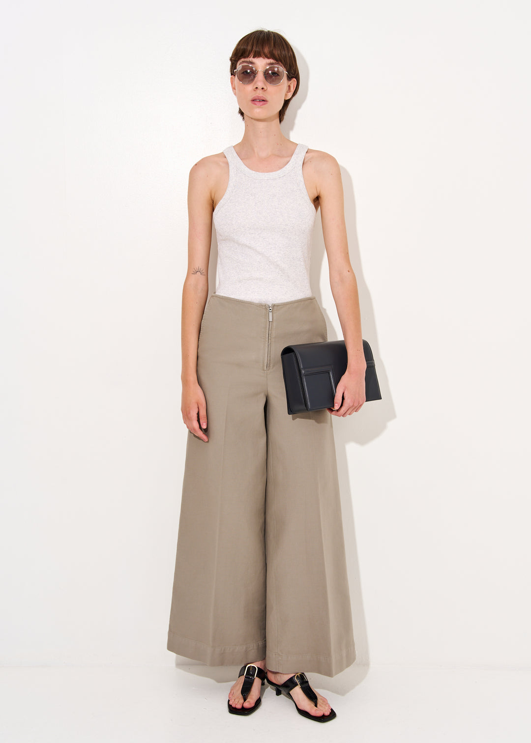 Zip-Front Wide Trousers